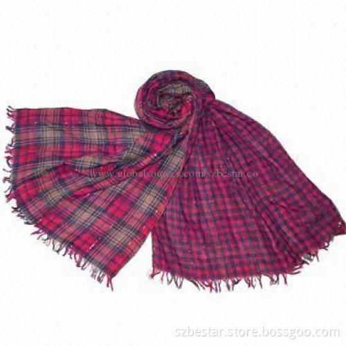 Fall 14 cotton double layer checkered scarf with lurex